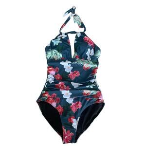 Women’s Floral One Piece Large Halter Top Swimsuit